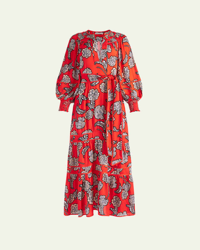 Lyla Blouson-Sleeve Tunic Midi Dress
